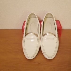 Tod's White Patent Gommino Loafers Driving 7.5